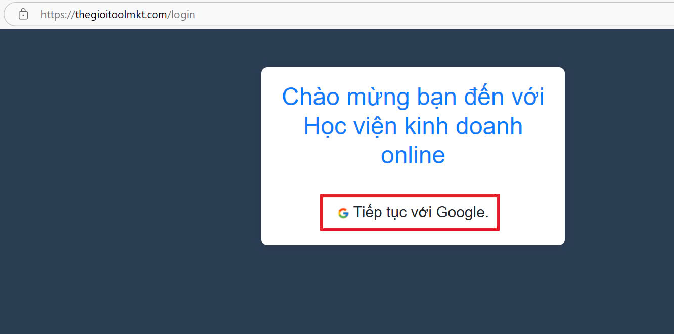 bấm tiếp tục với Google