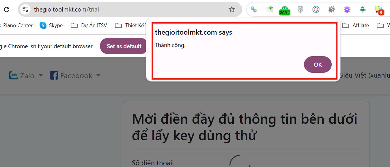 Hệ Thống báo thành công chọn oke